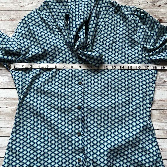 Banana Republic Factory Geometric Print Button Down Tie Neck Blouse Size Small - Picture 4 of 6